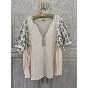 Lucky Brand Gorgeous Capped Sleeve Blouse with Crochet Detailing